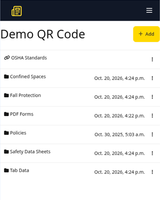 Mobile view of the safety document library available to crews by QR code.